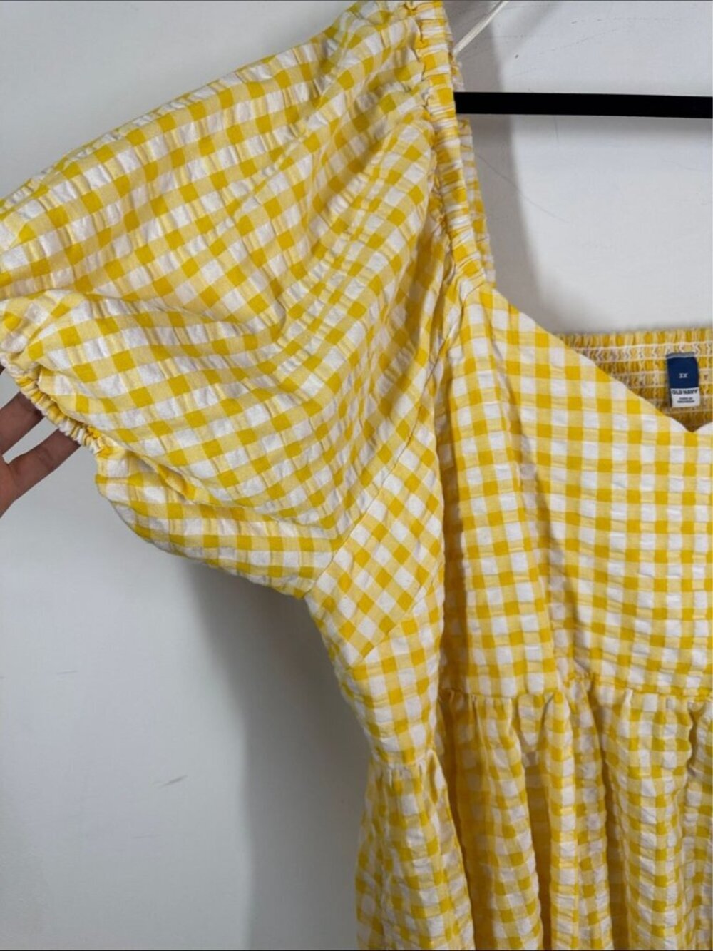Old Navy Cotton Gingham Smocked Dress Yellow White 3X Cottagecore Summer Picnic - Picture 6 of 14
